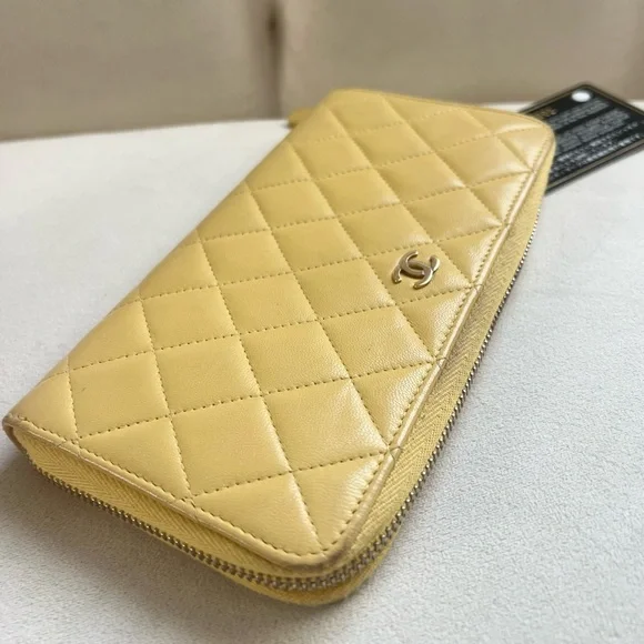Chanel Yellow Quilted Lambskin Zippy Wallet